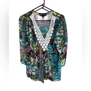 Sienna Rose Teal and Pink Patterned Top